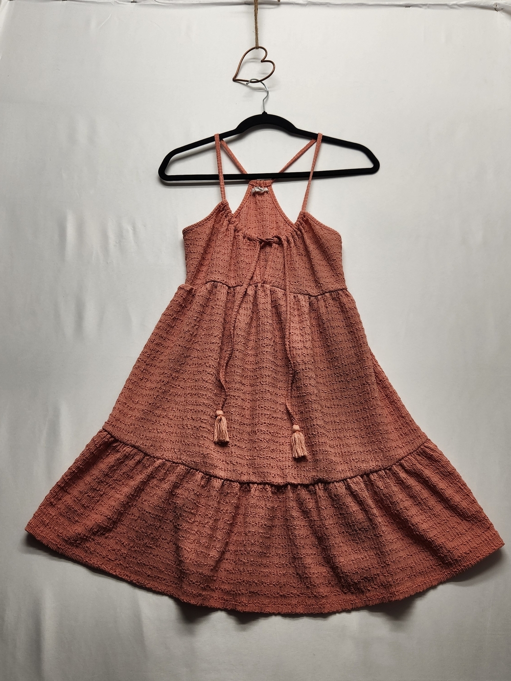 ⭐️O'Neill Canyon Clay Knit Babydoll Mini Dress XS Boho Tassel Tiered Sundress